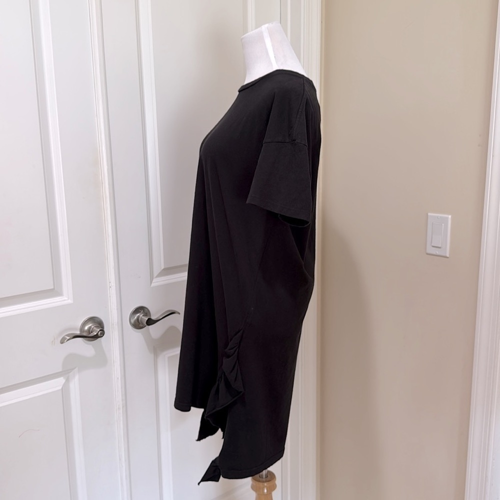 NWT Current/Elliott Side Slit Ruffle T Shirt Oversized Black Dress Size 0 - Picture 4 of 8